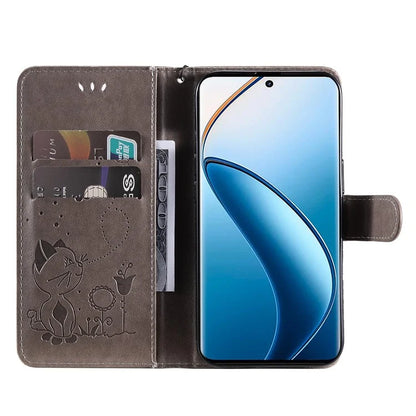 KT Imprinting Flower Series-4 For Realme 13 Pro 5G / 13 Pro+ 5G / P1 Pro 5G / 12 Pro 5G / 12 Pro+ 5G Case Cat Bee Pattern Leather Phone Cover