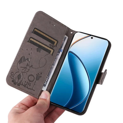 KT Imprinting Flower Series-4 For Realme 13 Pro 5G / 13 Pro+ 5G / P1 Pro 5G / 12 Pro 5G / 12 Pro+ 5G Case Cat Bee Pattern Leather Phone Cover