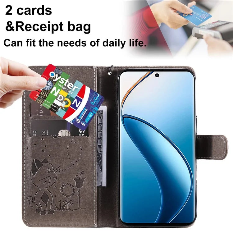 KT Imprinting Flower Series-4 For Realme 13 Pro 5G / 13 Pro+ 5G / P1 Pro 5G / 12 Pro 5G / 12 Pro+ 5G Case Cat Bee Pattern Leather Phone Cover