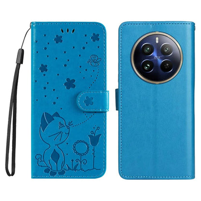 KT Imprinting Flower Series-4 For Realme 13 Pro 5G / 13 Pro+ 5G / P1 Pro 5G / 12 Pro 5G / 12 Pro+ 5G Case Cat Bee Pattern Leather Phone Cover