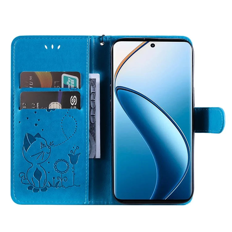 KT Imprinting Flower Series-4 For Realme 13 Pro 5G / 13 Pro+ 5G / P1 Pro 5G / 12 Pro 5G / 12 Pro+ 5G Case Cat Bee Pattern Leather Phone Cover
