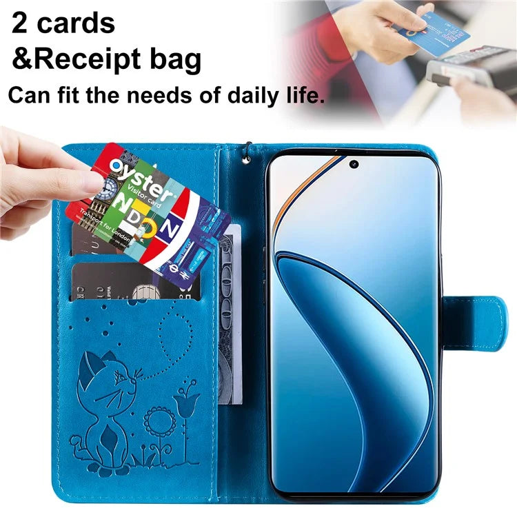 KT Imprinting Flower Series-4 For Realme 13 Pro 5G / 13 Pro+ 5G / P1 Pro 5G / 12 Pro 5G / 12 Pro+ 5G Case Cat Bee Pattern Leather Phone Cover