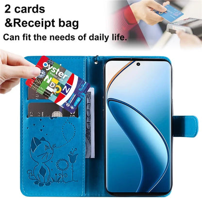 KT Imprinting Flower Series-4 For Realme 13 Pro 5G / 13 Pro+ 5G / P1 Pro 5G / 12 Pro 5G / 12 Pro+ 5G Case Cat Bee Pattern Leather Phone Cover