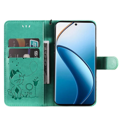 KT Imprinting Flower Series-4 For Realme 13 Pro 5G / 13 Pro+ 5G / P1 Pro 5G / 12 Pro 5G / 12 Pro+ 5G Case Cat Bee Pattern Leather Phone Cover