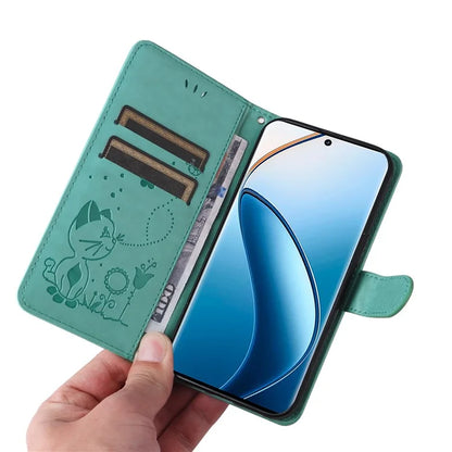 KT Imprinting Flower Series-4 For Realme 13 Pro 5G / 13 Pro+ 5G / P1 Pro 5G / 12 Pro 5G / 12 Pro+ 5G Case Cat Bee Pattern Leather Phone Cover