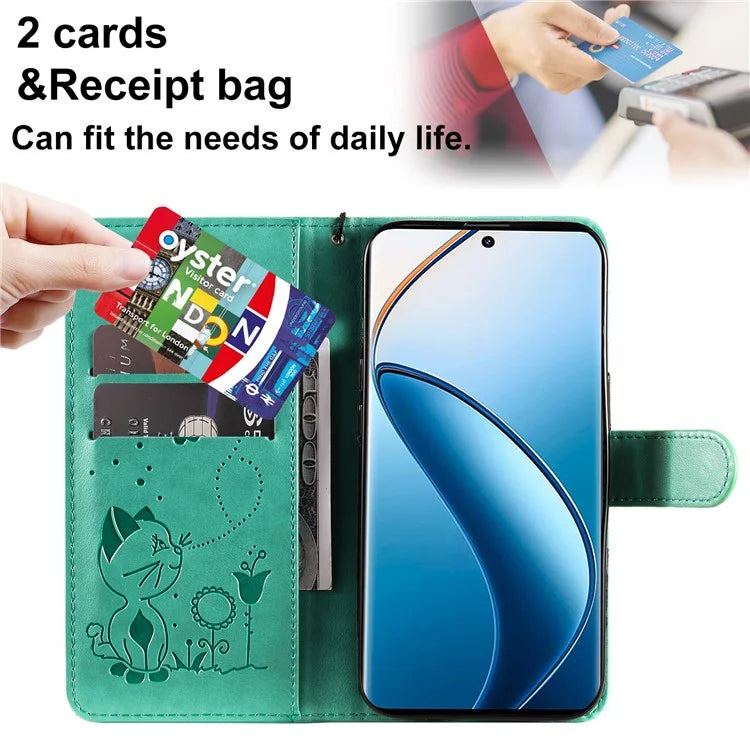 KT Imprinting Flower Series-4 For Realme 13 Pro 5G / 13 Pro+ 5G / P1 Pro 5G / 12 Pro 5G / 12 Pro+ 5G Case Cat Bee Pattern Leather Phone Cover