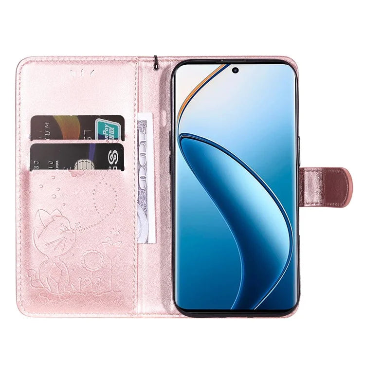KT Imprinting Flower Series-4 For Realme 13 Pro 5G / 13 Pro+ 5G / P1 Pro 5G / 12 Pro 5G / 12 Pro+ 5G Case Cat Bee Pattern Leather Phone Cover
