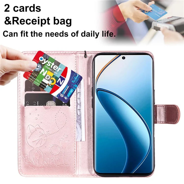 KT Imprinting Flower Series-4 For Realme 13 Pro 5G / 13 Pro+ 5G / P1 Pro 5G / 12 Pro 5G / 12 Pro+ 5G Case Cat Bee Pattern Leather Phone Cover