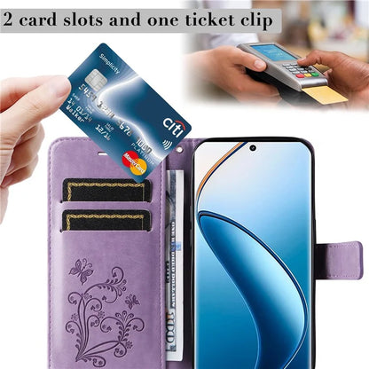 KT Imprinting Flower Series-2 For Realme 13 Pro 5G / 13 Pro+ 5G / P1 Pro 5G / 12 Pro 5G / 12 Pro+ 5G Case Butterfly Leather Phone Cover