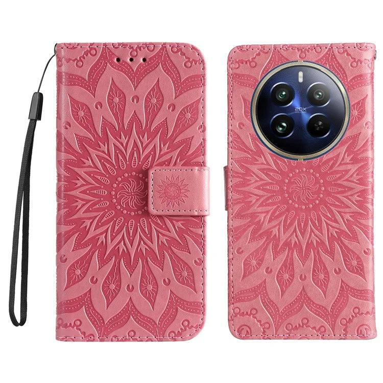 KT Imprinting Flower Series-1 For Realme 13 Pro 5G / 13 Pro+ 5G / P1 Pro 5G / 12 Pro 5G / 12 Pro+ 5G Case Sunflower Leather Wallet Phone Cover