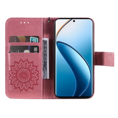 KT Imprinting Flower Series-1 For Realme 13 Pro 5G / 13 Pro+ 5G / P1 Pro 5G / 12 Pro 5G / 12 Pro+ 5G Case Sunflower Leather Wallet Phone Cover
