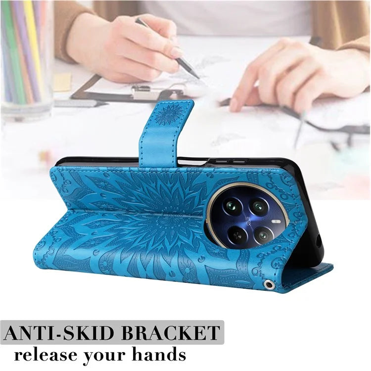 KT Imprinting Flower Series-1 For Realme 13 Pro 5G / 13 Pro+ 5G / P1 Pro 5G / 12 Pro 5G / 12 Pro+ 5G Case Sunflower Leather Wallet Phone Cover