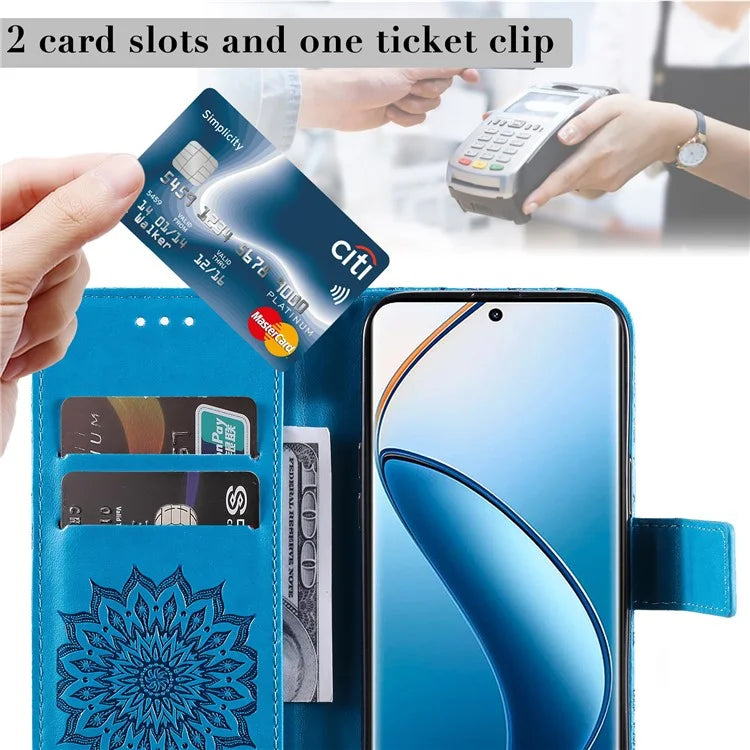 KT Imprinting Flower Series-1 For Realme 13 Pro 5G / 13 Pro+ 5G / P1 Pro 5G / 12 Pro 5G / 12 Pro+ 5G Case Sunflower Leather Wallet Phone Cover