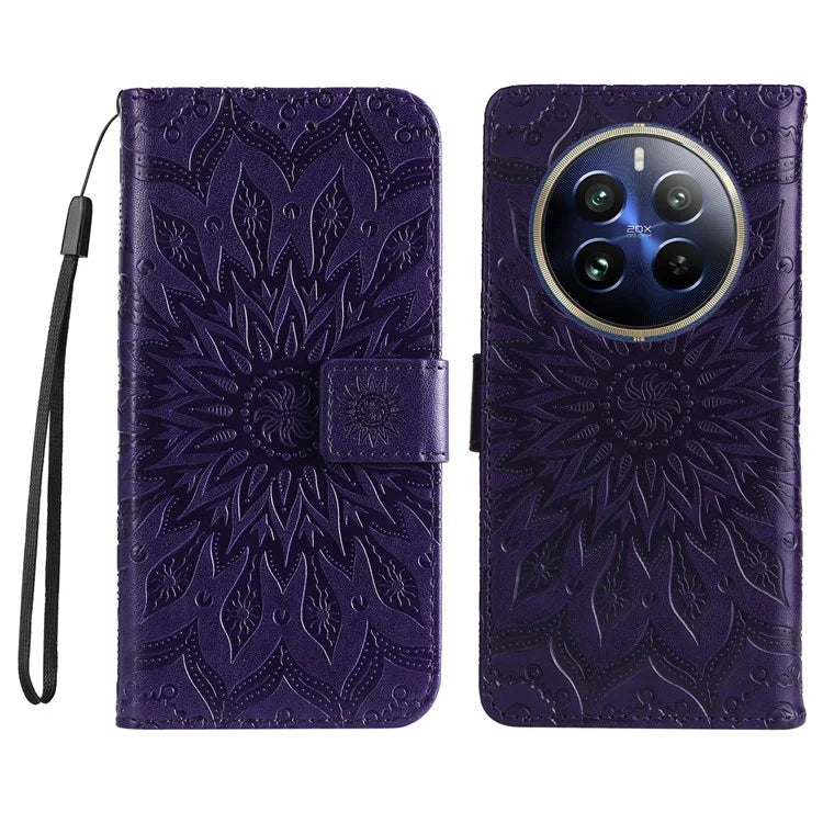 KT Imprinting Flower Series-1 For Realme 13 Pro 5G / 13 Pro+ 5G / P1 Pro 5G / 12 Pro 5G / 12 Pro+ 5G Case Sunflower Leather Wallet Phone Cover