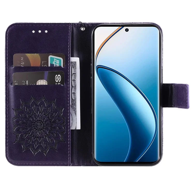 KT Imprinting Flower Series-1 For Realme 13 Pro 5G / 13 Pro+ 5G / P1 Pro 5G / 12 Pro 5G / 12 Pro+ 5G Case Sunflower Leather Wallet Phone Cover