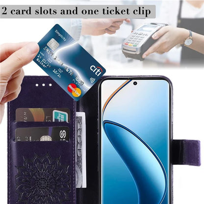 KT Imprinting Flower Series-1 For Realme 13 Pro 5G / 13 Pro+ 5G / P1 Pro 5G / 12 Pro 5G / 12 Pro+ 5G Case Sunflower Leather Wallet Phone Cover