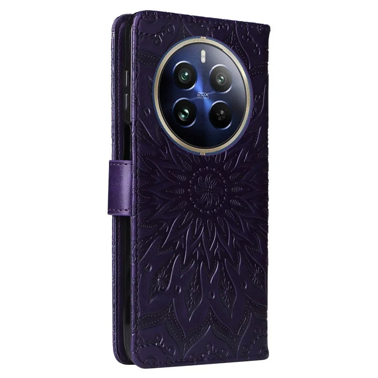 KT Imprinting Flower Series-1 For Realme 13 Pro 5G / 13 Pro+ 5G / P1 Pro 5G / 12 Pro 5G / 12 Pro+ 5G Case Sunflower Leather Wallet Phone Cover