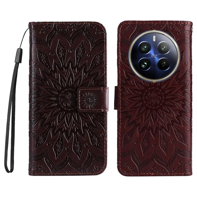 KT Imprinting Flower Series-1 For Realme 13 Pro 5G / 13 Pro+ 5G / P1 Pro 5G / 12 Pro 5G / 12 Pro+ 5G Case Sunflower Leather Wallet Phone Cover