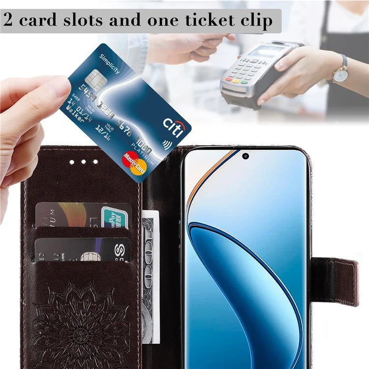 KT Imprinting Flower Series-1 For Realme 13 Pro 5G / 13 Pro+ 5G / P1 Pro 5G / 12 Pro 5G / 12 Pro+ 5G Case Sunflower Leather Wallet Phone Cover