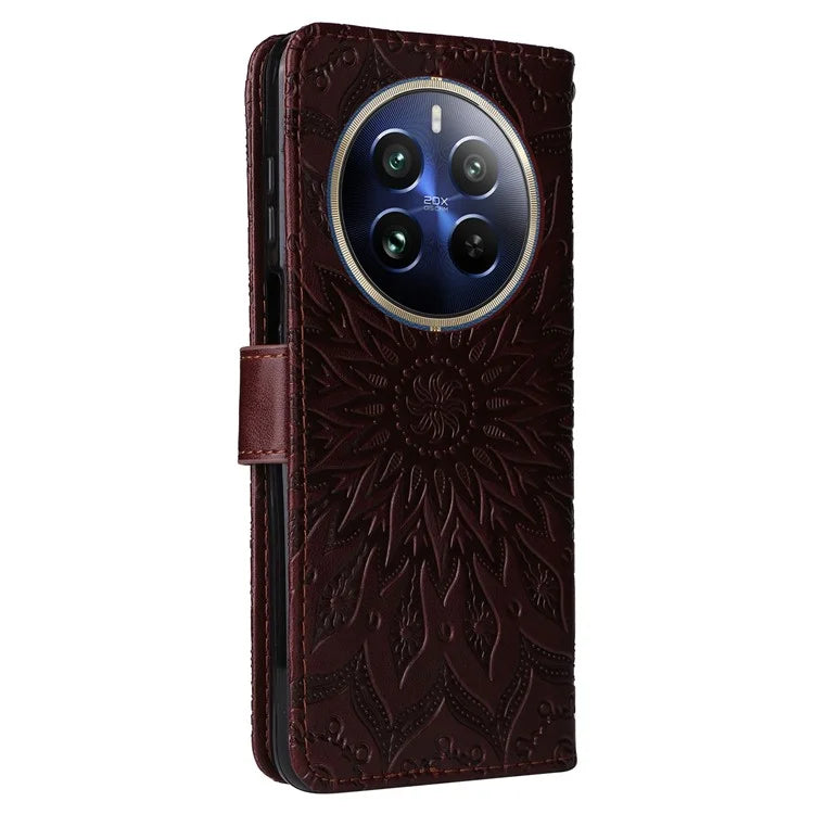 KT Imprinting Flower Series-1 For Realme 13 Pro 5G / 13 Pro+ 5G / P1 Pro 5G / 12 Pro 5G / 12 Pro+ 5G Case Sunflower Leather Wallet Phone Cover