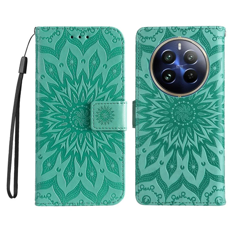 KT Imprinting Flower Series-1 For Realme 13 Pro 5G / 13 Pro+ 5G / P1 Pro 5G / 12 Pro 5G / 12 Pro+ 5G Case Sunflower Leather Wallet Phone Cover