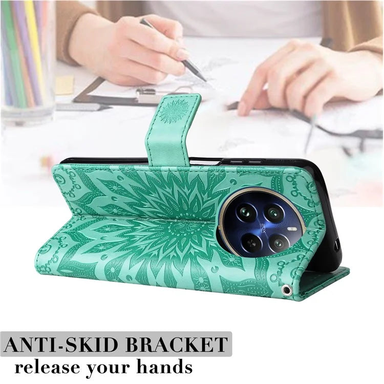 KT Imprinting Flower Series-1 For Realme 13 Pro 5G / 13 Pro+ 5G / P1 Pro 5G / 12 Pro 5G / 12 Pro+ 5G Case Sunflower Leather Wallet Phone Cover