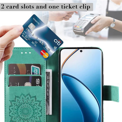 KT Imprinting Flower Series-1 For Realme 13 Pro 5G / 13 Pro+ 5G / P1 Pro 5G / 12 Pro 5G / 12 Pro+ 5G Case Sunflower Leather Wallet Phone Cover