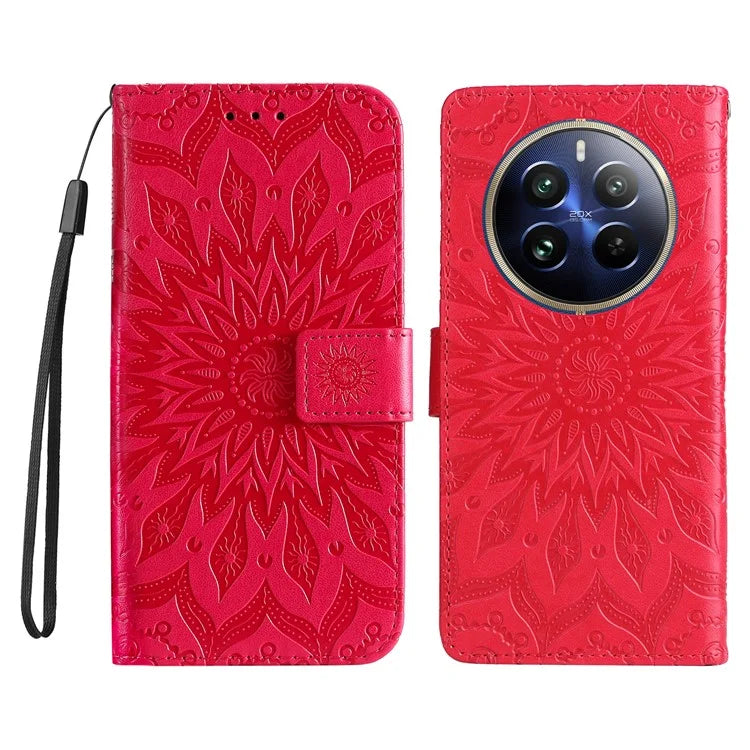 KT Imprinting Flower Series-1 For Realme 13 Pro 5G / 13 Pro+ 5G / P1 Pro 5G / 12 Pro 5G / 12 Pro+ 5G Case Sunflower Leather Wallet Phone Cover