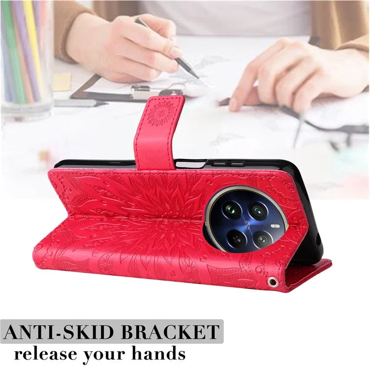 KT Imprinting Flower Series-1 For Realme 13 Pro 5G / 13 Pro+ 5G / P1 Pro 5G / 12 Pro 5G / 12 Pro+ 5G Case Sunflower Leather Wallet Phone Cover