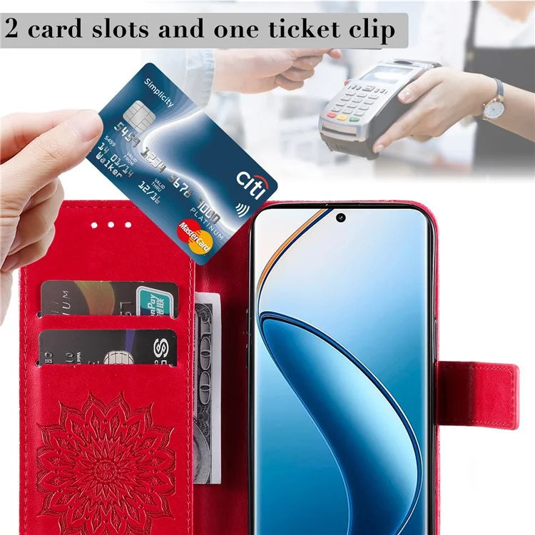 KT Imprinting Flower Series-1 For Realme 13 Pro 5G / 13 Pro+ 5G / P1 Pro 5G / 12 Pro 5G / 12 Pro+ 5G Case Sunflower Leather Wallet Phone Cover