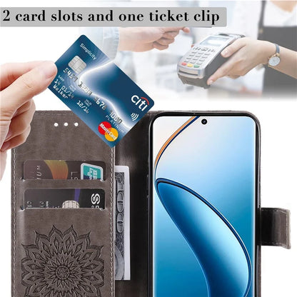 KT Imprinting Flower Series-1 For Realme 13 Pro 5G / 13 Pro+ 5G / P1 Pro 5G / 12 Pro 5G / 12 Pro+ 5G Case Sunflower Leather Wallet Phone Cover