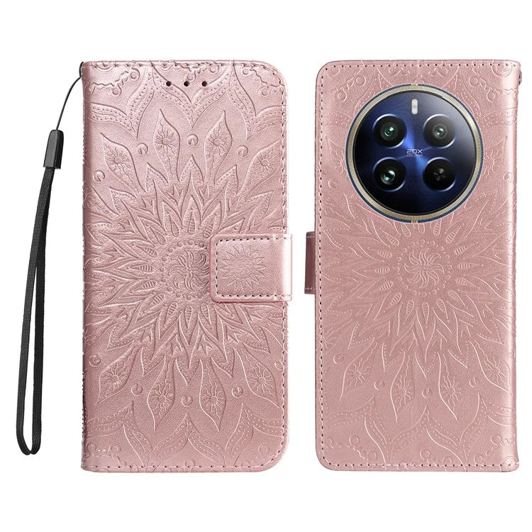 KT Imprinting Flower Series-1 For Realme 13 Pro 5G / 13 Pro+ 5G / P1 Pro 5G / 12 Pro 5G / 12 Pro+ 5G Case Sunflower Leather Wallet Phone Cover
