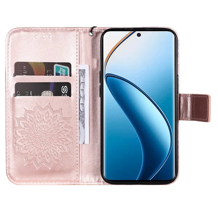 KT Imprinting Flower Series-1 For Realme 13 Pro 5G / 13 Pro+ 5G / P1 Pro 5G / 12 Pro 5G / 12 Pro+ 5G Case Sunflower Leather Wallet Phone Cover