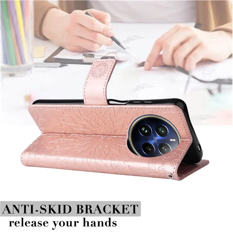 KT Imprinting Flower Series-1 For Realme 13 Pro 5G / 13 Pro+ 5G / P1 Pro 5G / 12 Pro 5G / 12 Pro+ 5G Case Sunflower Leather Wallet Phone Cover