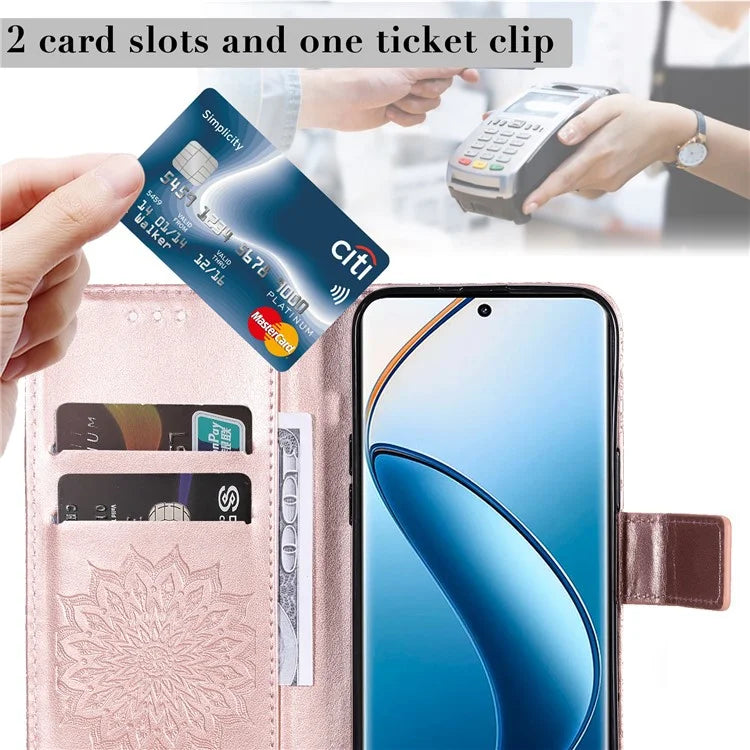 KT Imprinting Flower Series-1 For Realme 13 Pro 5G / 13 Pro+ 5G / P1 Pro 5G / 12 Pro 5G / 12 Pro+ 5G Case Sunflower Leather Wallet Phone Cover