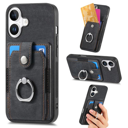 D2 for iPhone 16 Plus Case Kickstand Leather+TPU Non-Slip Protective Cover Card Slots