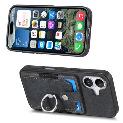 D2 for iPhone 16 Plus Case Kickstand Leather+TPU Non-Slip Protective Cover Card Slots