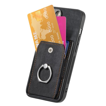 D2 for iPhone 16 Plus Case Kickstand Leather+TPU Non-Slip Protective Cover Card Slots