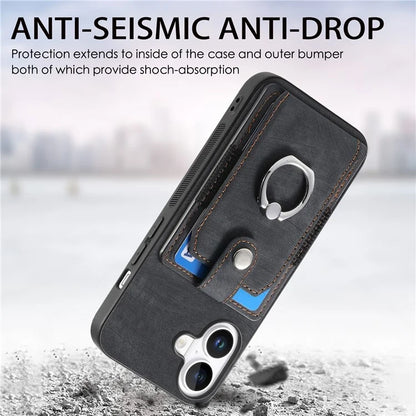 D2 for iPhone 16 Plus Case Kickstand Leather+TPU Non-Slip Protective Cover Card Slots