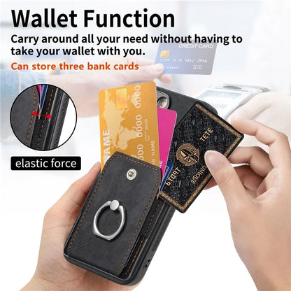 D2 for iPhone 16 Plus Case Kickstand Leather+TPU Non-Slip Protective Cover Card Slots