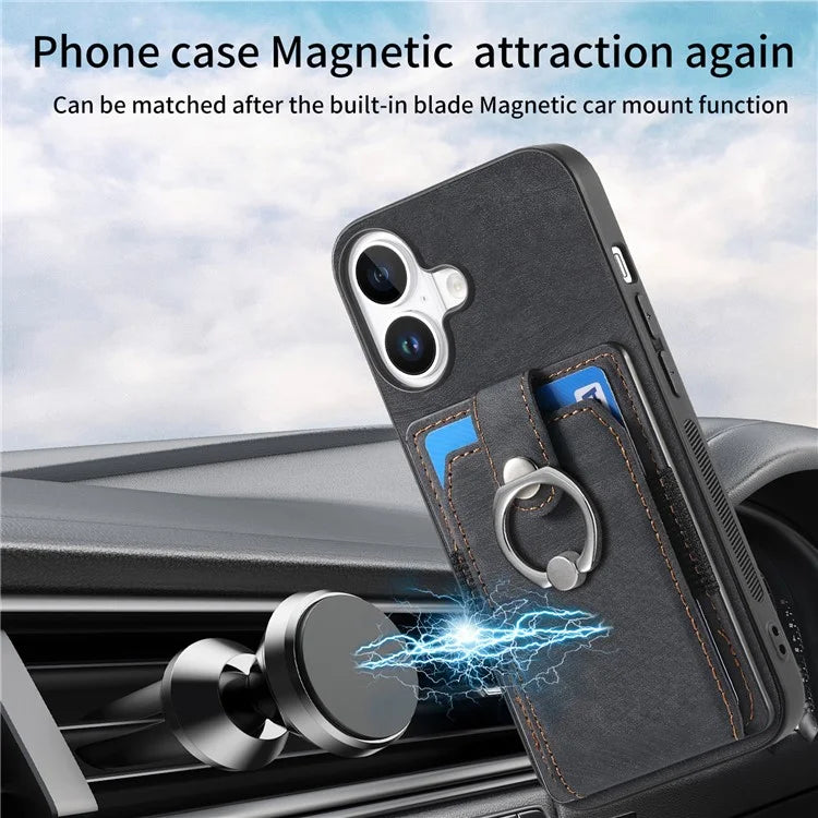 D2 for iPhone 16 Plus Case Kickstand Leather+TPU Non-Slip Protective Cover Card Slots