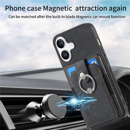 D2 for iPhone 16 Plus Case Kickstand Leather+TPU Non-Slip Protective Cover Card Slots