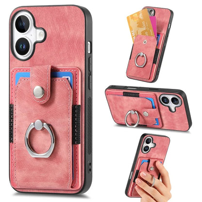 D2 for iPhone 16 Plus Case Kickstand Leather+TPU Non-Slip Protective Cover Card Slots