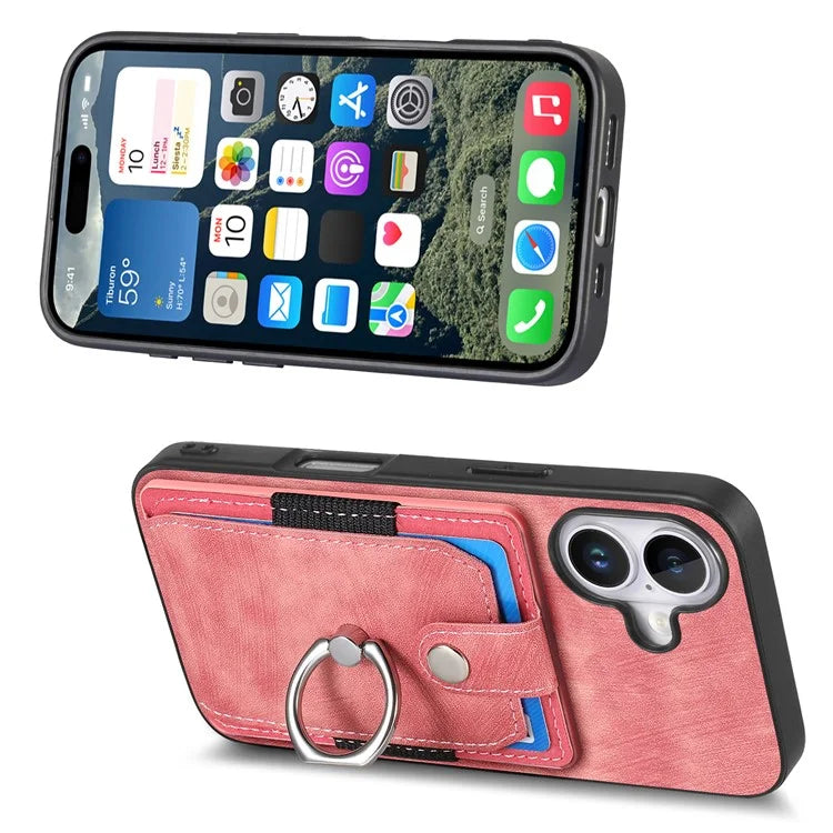 D2 for iPhone 16 Plus Case Kickstand Leather+TPU Non-Slip Protective Cover Card Slots
