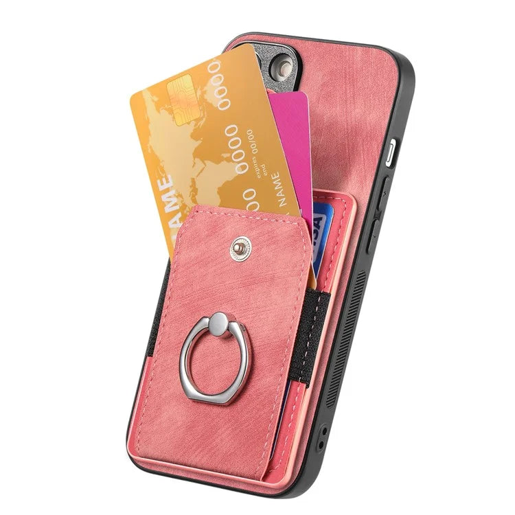 D2 for iPhone 16 Plus Case Kickstand Leather+TPU Non-Slip Protective Cover Card Slots