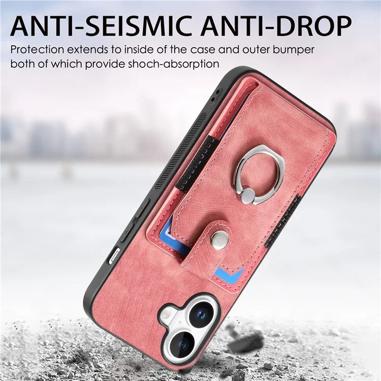 D2 for iPhone 16 Plus Case Kickstand Leather+TPU Non-Slip Protective Cover Card Slots