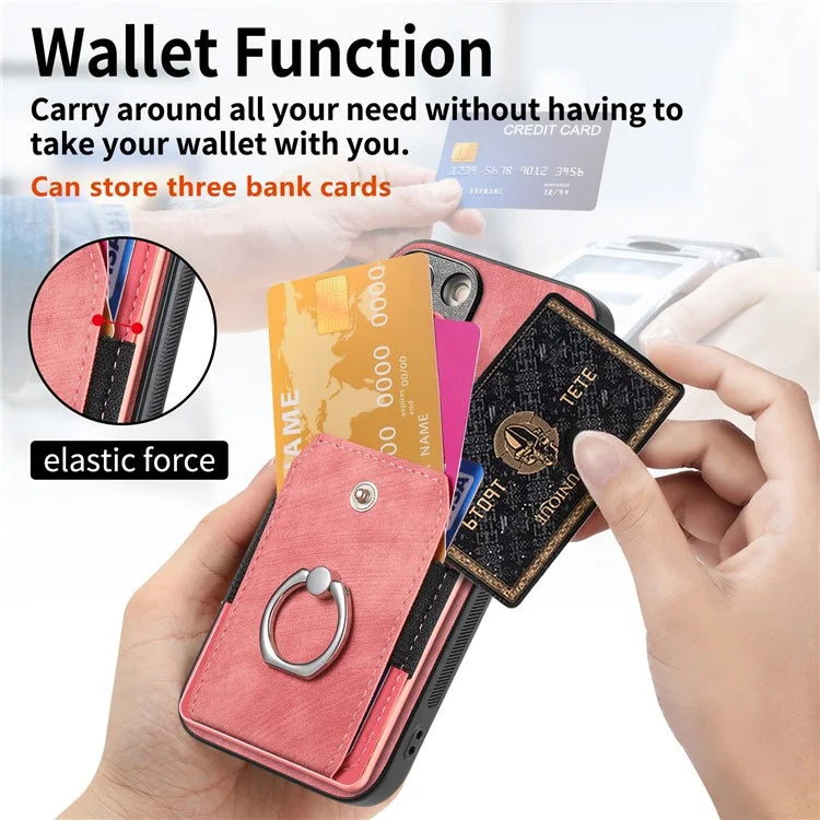 D2 for iPhone 16 Plus Case Kickstand Leather+TPU Non-Slip Protective Cover Card Slots