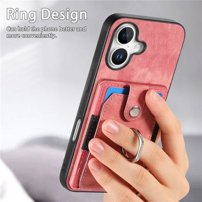 D2 for iPhone 16 Plus Case Kickstand Leather+TPU Non-Slip Protective Cover Card Slots