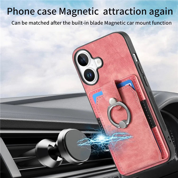 D2 for iPhone 16 Plus Case Kickstand Leather+TPU Non-Slip Protective Cover Card Slots