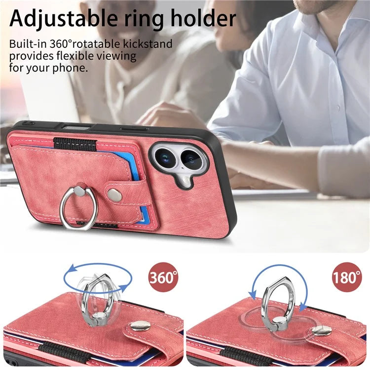 D2 for iPhone 16 Plus Case Kickstand Leather+TPU Non-Slip Protective Cover Card Slots